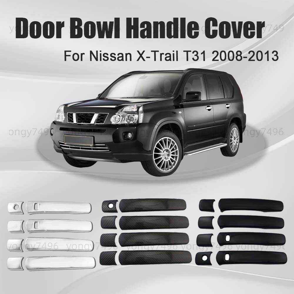 Car Accessories Nissan Xtrail - ฝาครอบมือจับประตูรถยนต์ คาร์บอนไฟเบอร์ สีดำเงา พร้อมโครเมียม สำหรับรถยนต์นิสสัน เอ็กซ์เทรล