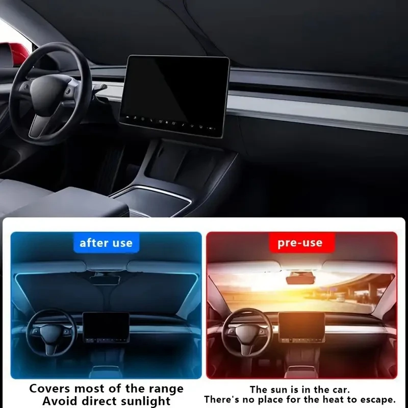 Windshield Sun Shade - ม่านบังแดดกระจกรถยนต์ ผ้าคลุมบังแดด ป้องกันแสงแดด ป้องกันรังสียูวี พับเก็บได้ อุปกรณ์ตกแต่งรถยนต์
