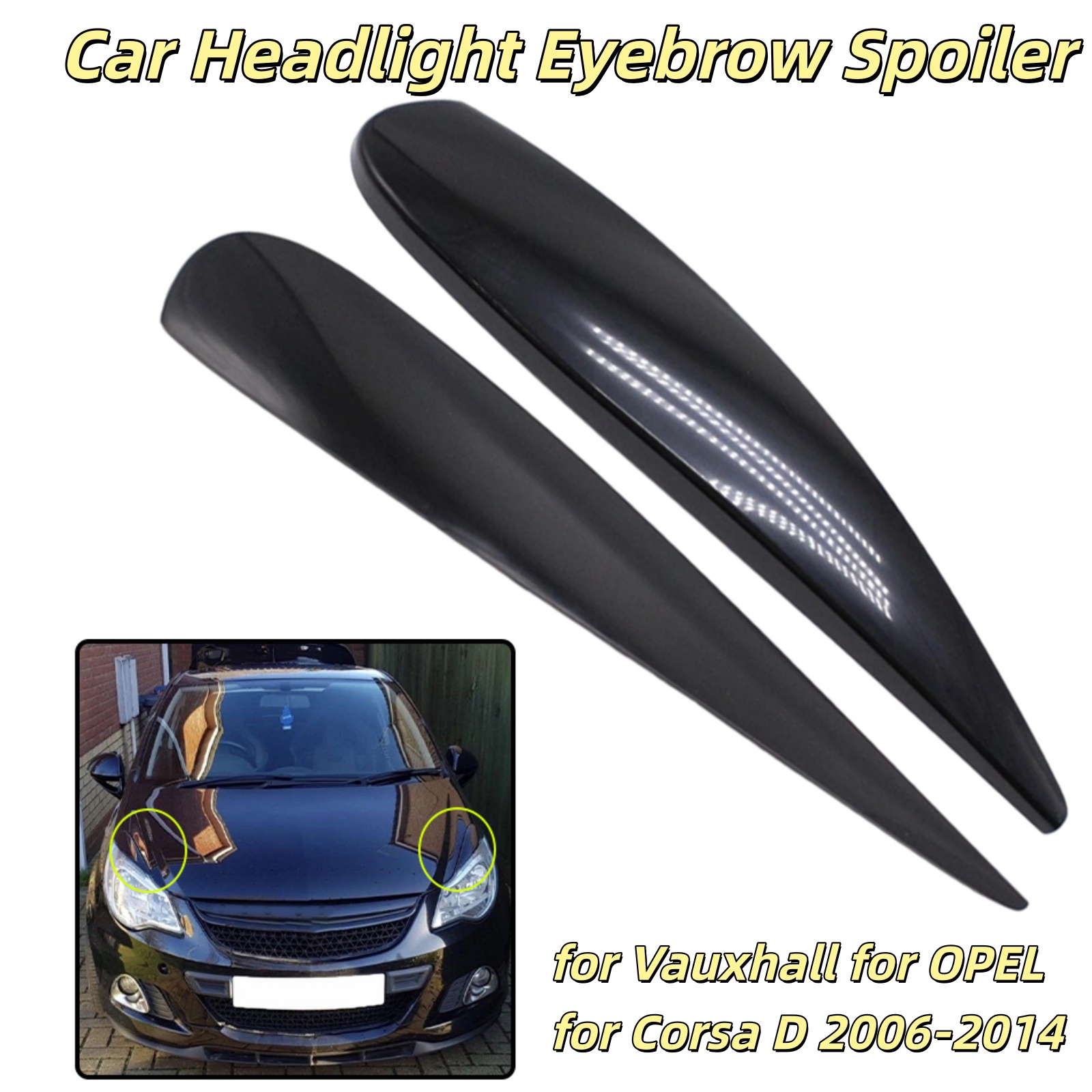 D.A.D Car Accessories - ไฟหน้าคิ้วฝาครอบเปลือกตาสำหรับวอกซ์ฮอลสำหรับโอเปิ้ลสำหรับคอร์ซา ดี 2006-2014 อุปกรณ์ตกแต่งภายนอกรถยนต์สีดำเงา ABS