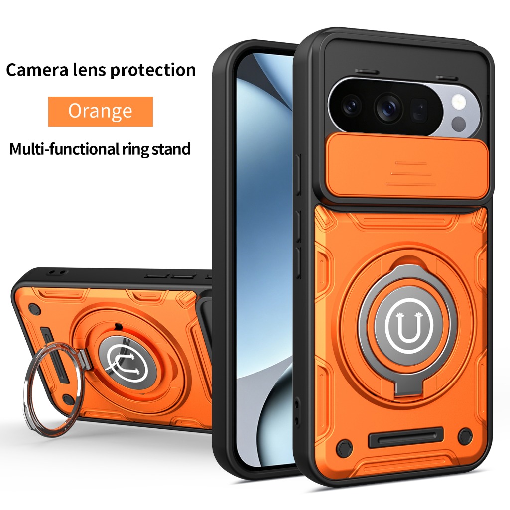 Car Phone Holder Magnetic - ที่ยึดโทรศัพท์ในรถยนต์แบบแม่เหล็ก 360 ° เคสโทรศัพท์แบบมีขาตั้งพร้อมฝาปิดเลนส์กล้องแบบเลื่อน สำหรับ Google