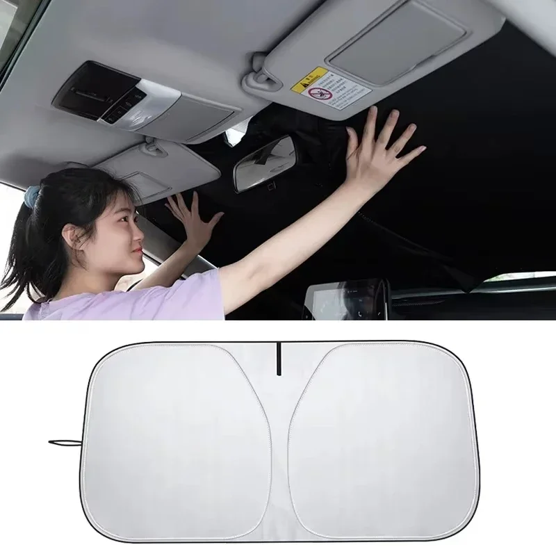 Windshield Sun Shade - ที่บังแดดหน้ารถสำหรับฤดูร้อน ผ้าคลุมกระจกหน้ารถ แผ่นบังแดดแบบพับได้ ป้องกันรังสียูวี ตกแต่งรถยนต์