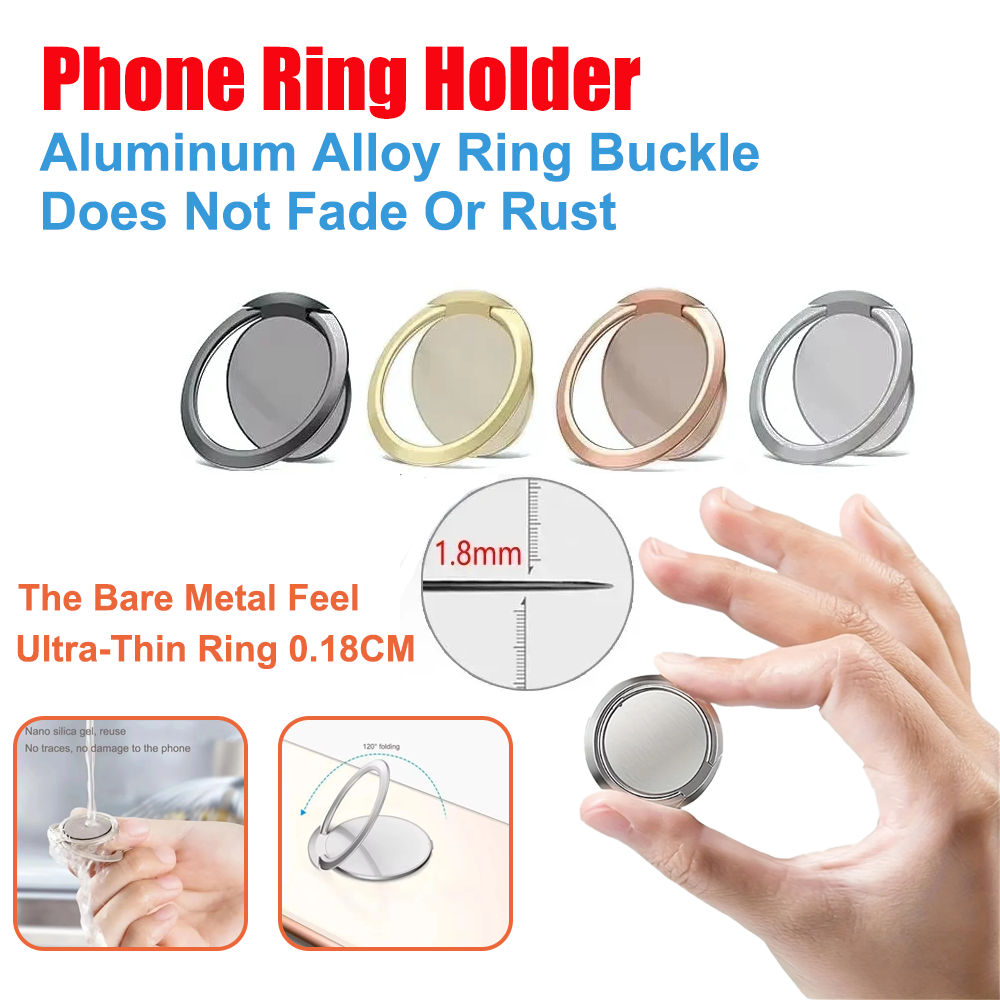 Car Phone Holder Magnetic - ที่วางโทรศัพท์แบบวงแหวนโลหะบางเฉียบ หมุนได้ 360 องศา ° ขาตั้งโทรศัพท์แบบพับได้