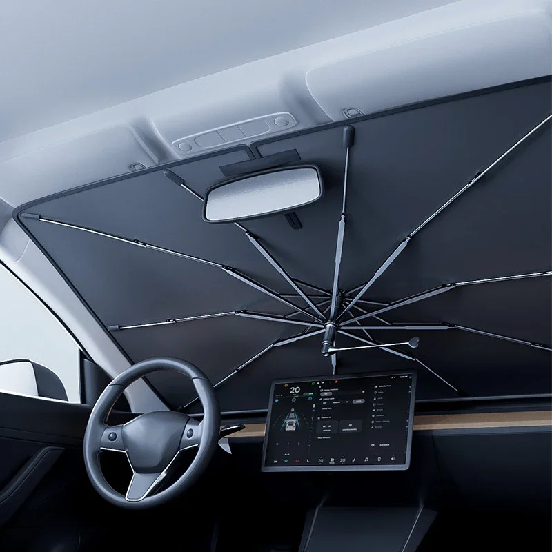 Windshield Sun Shade - ร่มบังแดดรถยนต์แบบพับได้ ป้องกันรังสียูวีและความร้อน สำหรับกระจกหน้ารถ พกพาสะดวก