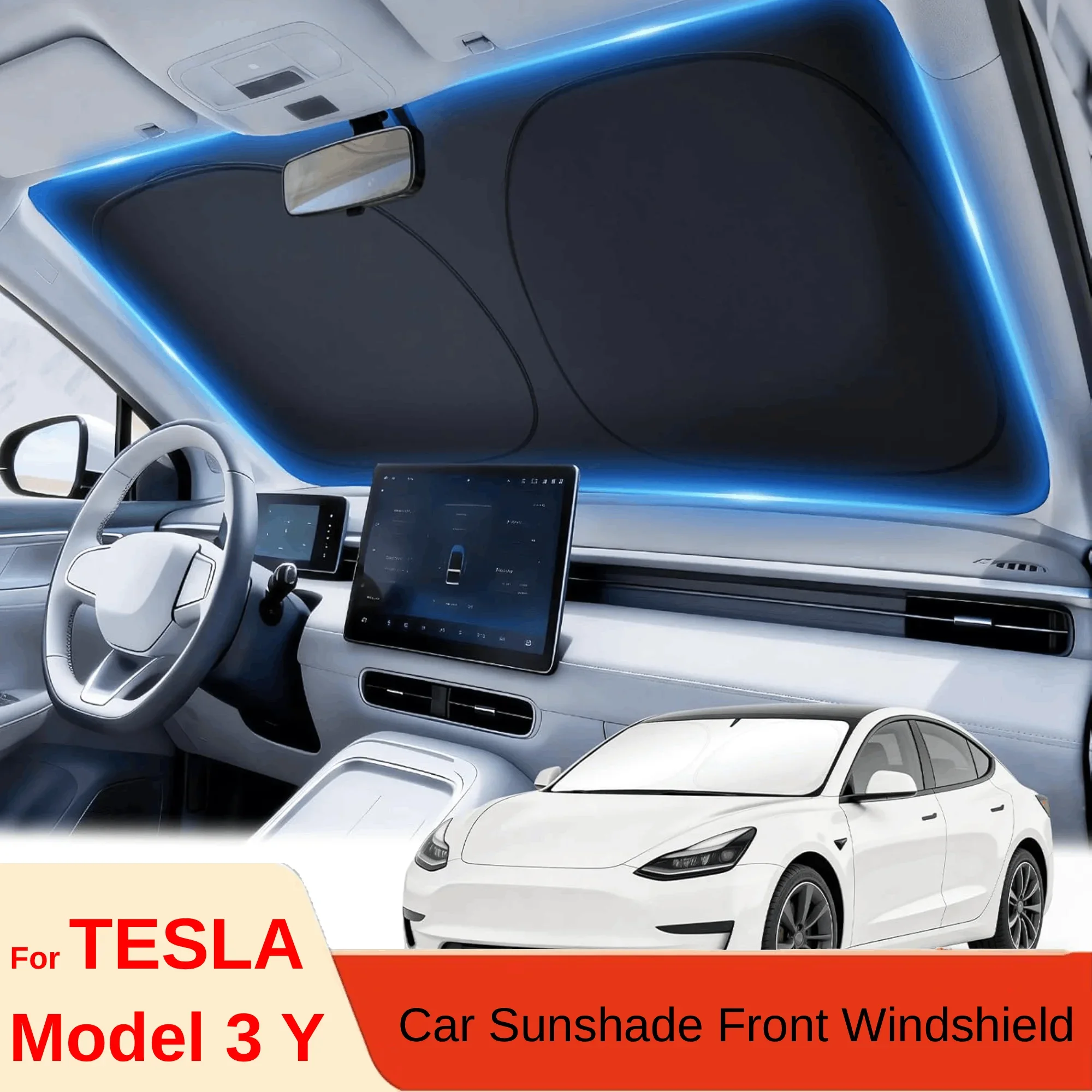 Windshield Sun Shade - สำหรับเทสลารุ่น Y จูนิเปอร์ ผ้าคลุมกระจกหน้ารถ ผ้าคลุมบังแดดหน้าต่างด้านหน้า ฉนวนกันความร้อน